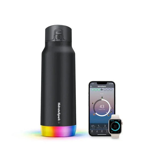 Gourde connectée HidrateSpark PRO STEEL (945 ml) + bouchon supplémentaire avec paille