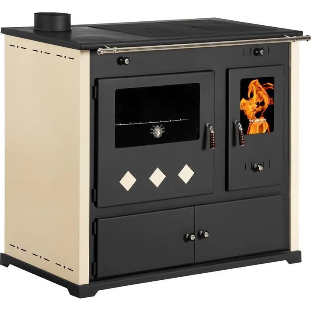 Cuisinière à bois Prometey Praktik Lux - 9.5 kW - Ivorie - Maitighar