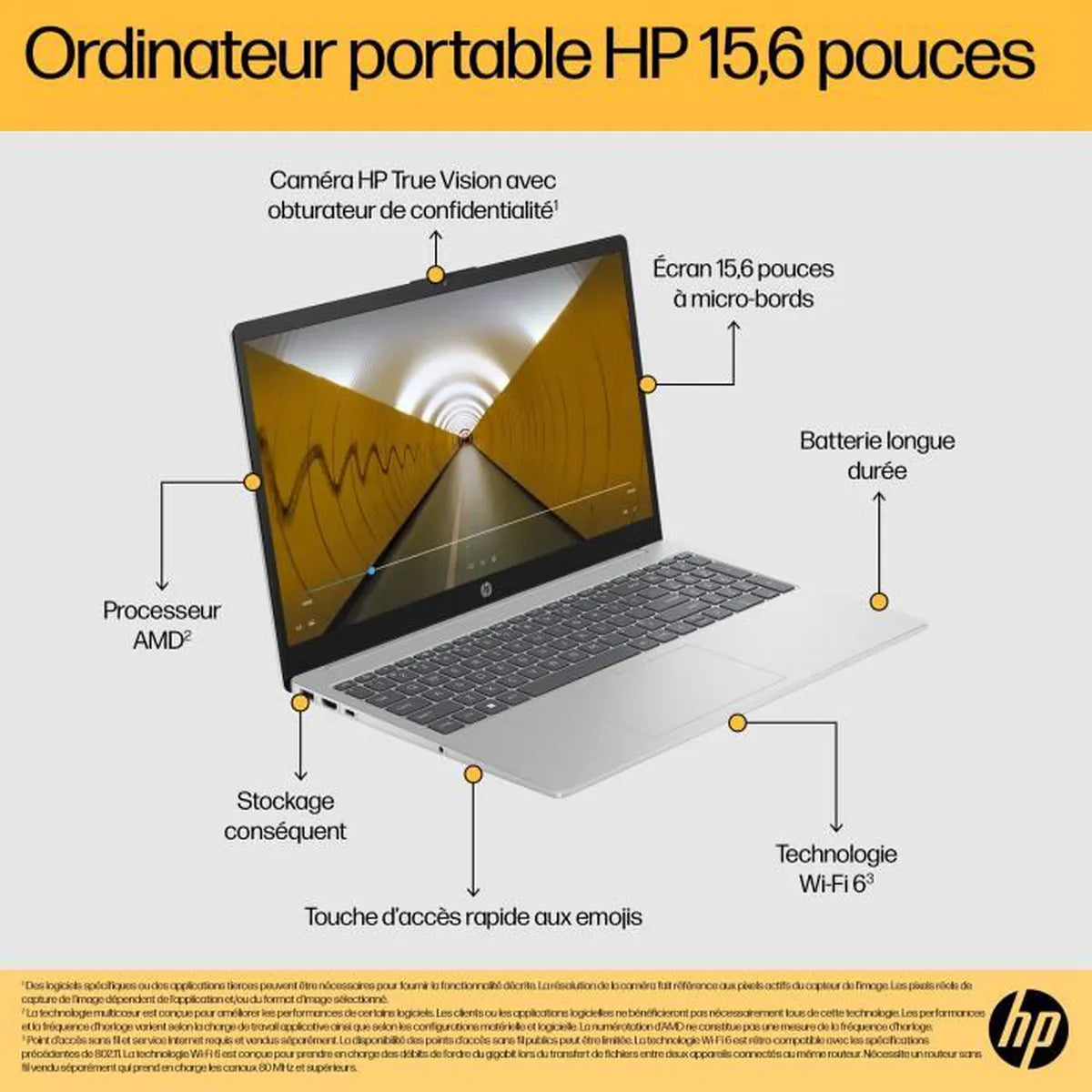 PC Portable HP 15-fc0071nf - 15,6" FHD - Ryzen 5-7520U - RAM 16Go - Stockage 512Go SSD - Windows 11 - AZERTY - Maitighar