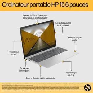 PC Portable HP 15-fc0071nf - 15,6" FHD - Ryzen 5-7520U - RAM 16Go - Stockage 512Go SSD - Windows 11 - AZERTY - Maitighar