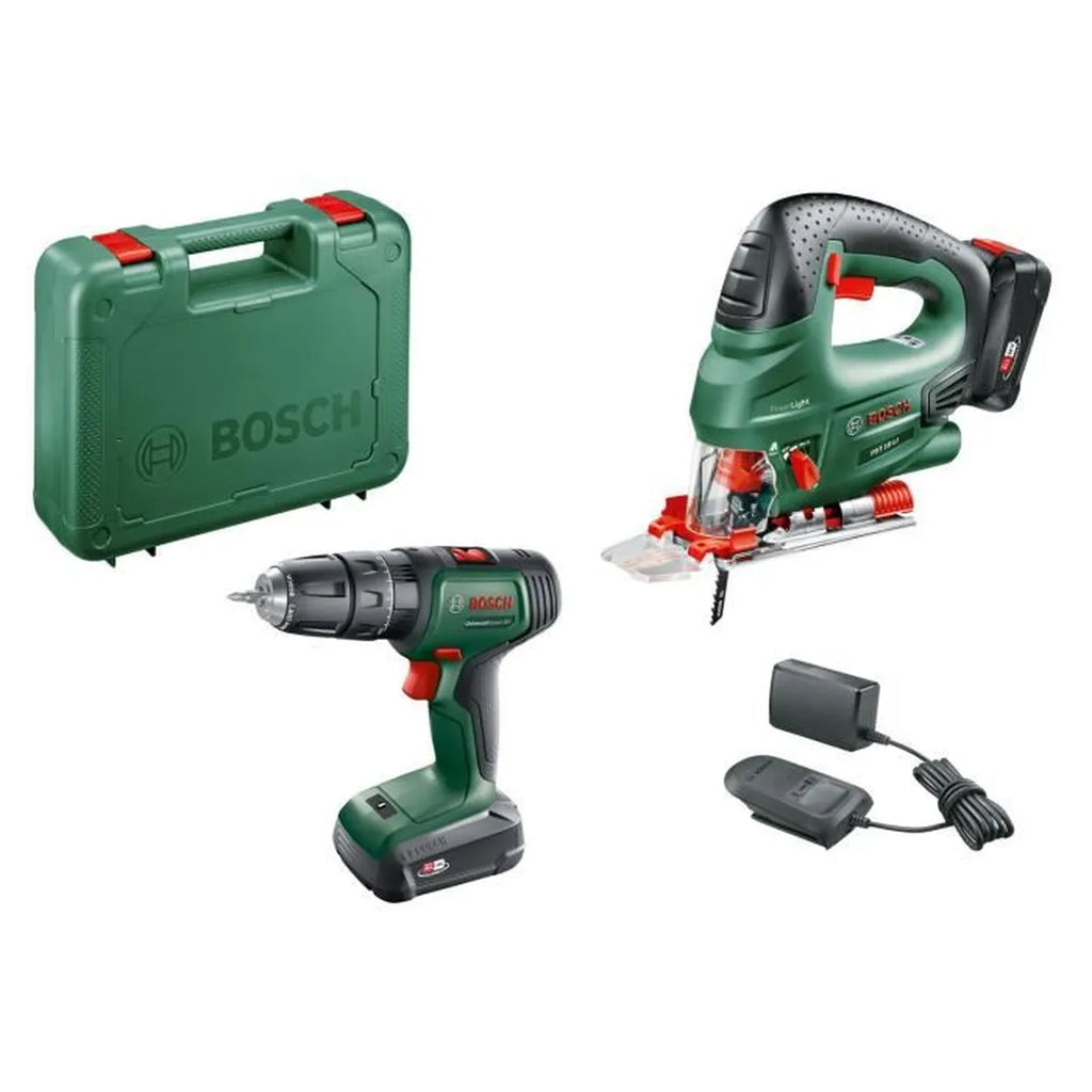 Perceuse à percussion Universal Impact 18V + Scie sauteuse PST 18 BOSCH + 2 batteries 2,0 Ah + chargeur + mallette 06039D410B - Maitighar
